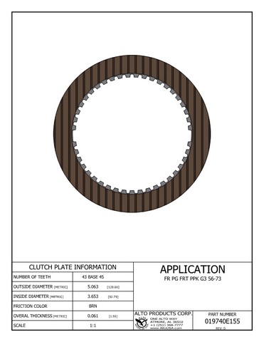 Alto Products Corp 019740E155 Friction Clutch For GM