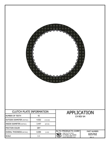 Alto Products Corp 025702 Friction Clutch For FORD