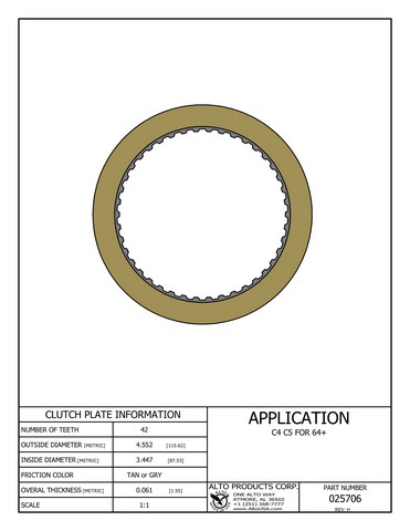 Alto Products Corp 025706 Friction Clutch For FORD