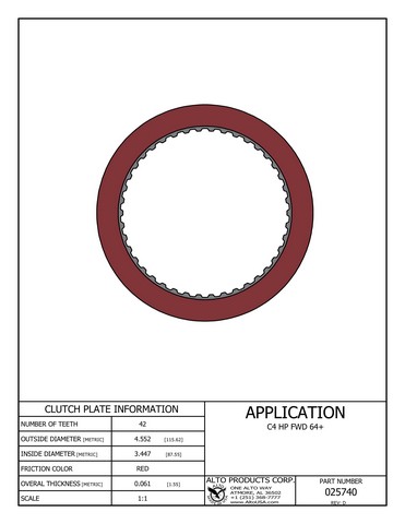 Alto Products Corp 025740 Friction Clutch For FORD