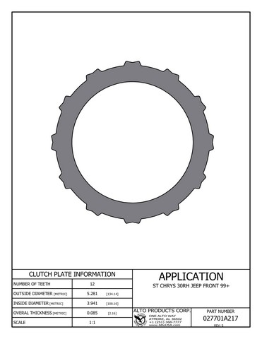 Alto Products Corp 027701A217 Steel Clutch For CHRYSLER