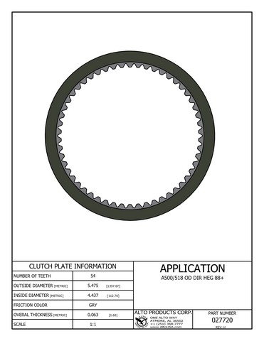 Alto Products Corp 027720 Friction Clutch For CHRYSLER
