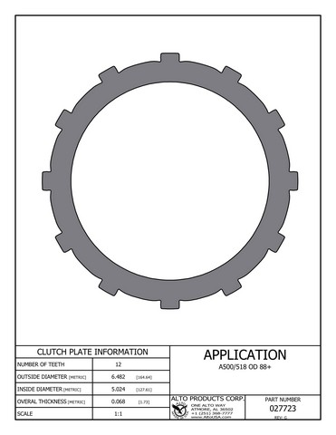 Alto Products Corp 027723 Steel Clutch For CHRYSLER