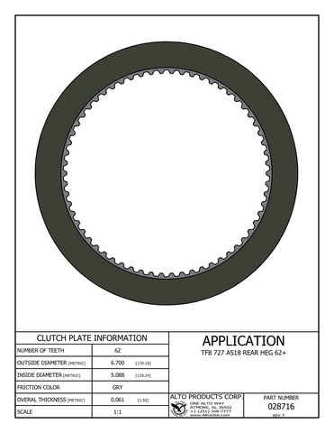 Alto Products Corp 028716 Friction Clutch For CHRYSLER