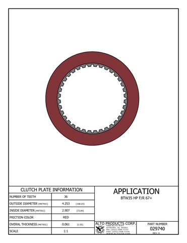 Alto Products Corp 029740 Friction Clutch For AW/BW