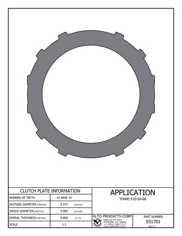 Alto Products Corp 031701 Steel Clutch For GM