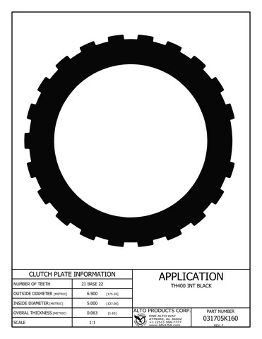 Alto Products Corp 031705K160 Steel Clutch For GM