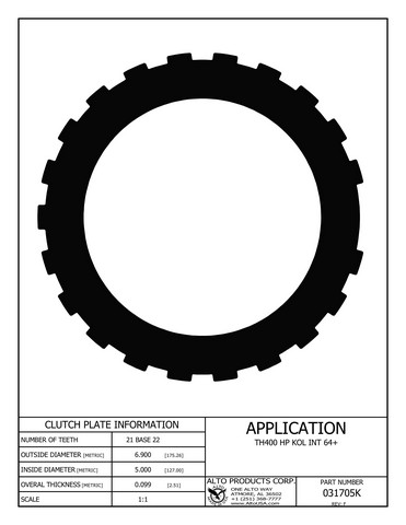 Alto Products Corp 031705K Steel Clutch For GM