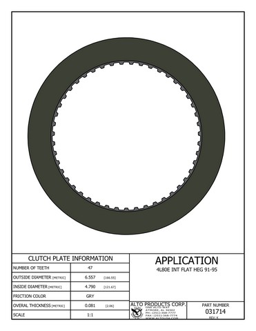 Alto Products Corp 031714 Friction Clutch For GM