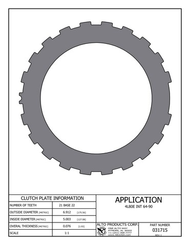 Alto Products Corp 031715 Steel Clutch For GM