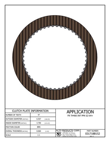 Alto Products Corp 031718B152 Friction Clutch For GM