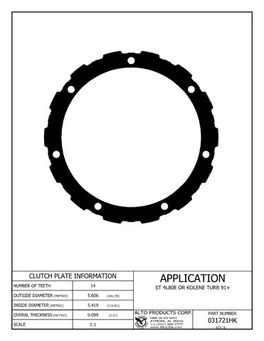 Alto Products Corp 031721HK Steel Clutch For GM