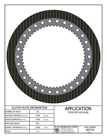 Alto Products Corp 032712 Friction Clutch For GM