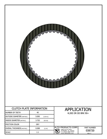 Alto Products Corp 038720 Friction Clutch For GM