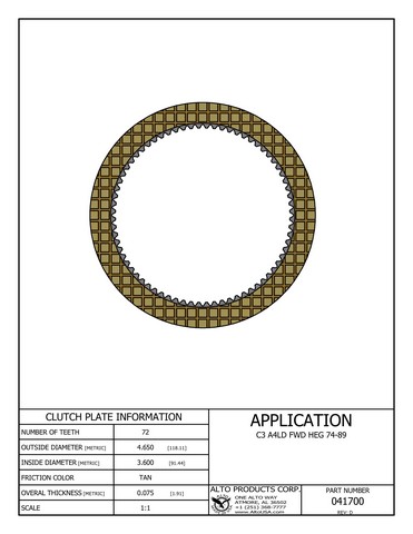 Alto Products Corp 041700 Friction Clutch For FORD