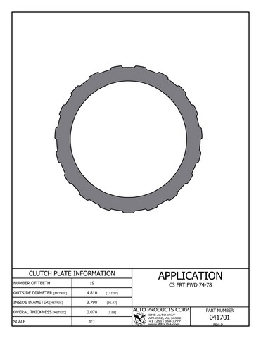 Alto Products Corp 041701 Steel Clutch For FORD