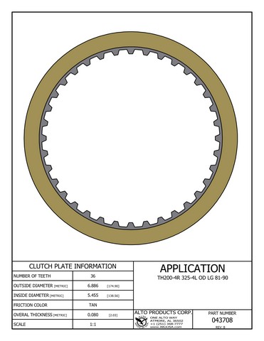 Alto Products Corp 043708 Friction Clutch For GM