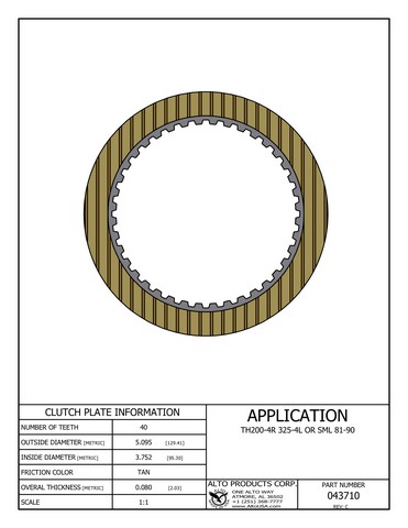 Alto Products Corp 043710 Friction Clutch For GM