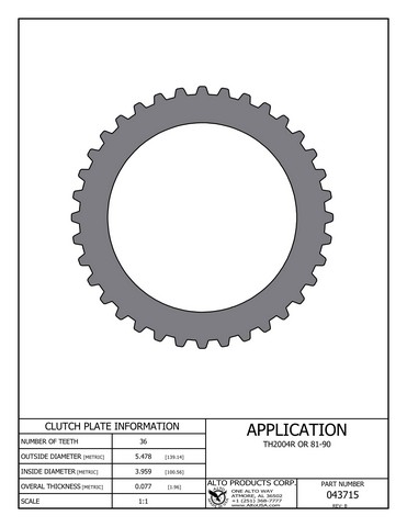 Alto Products Corp 043715 Steel Clutch For GM