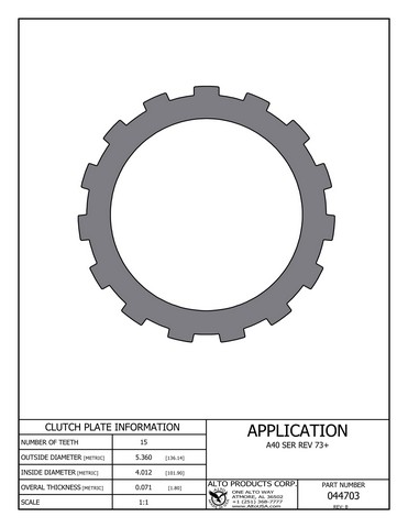Alto Products Corp 044703 Steel Clutch For AW/BW,TOYOTA