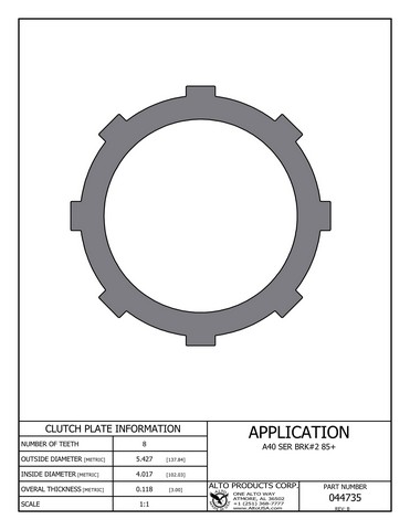 Alto Products Corp 044735 Steel Clutch For TOYOTA