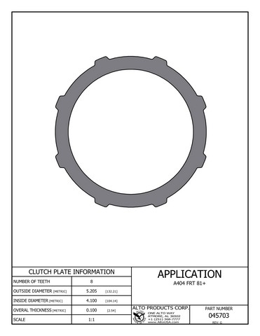 Alto Products Corp 045703 Steel Clutch For CHRYSLER
