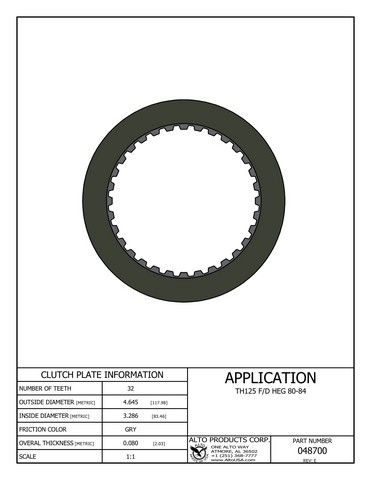Alto Products Corp 048700 Friction Clutch For GM