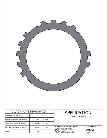 Alto Products Corp 048709 Steel Clutch For GM