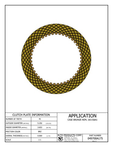 Alto Products Corp 049700A175 Friction For CASE (DAVID BROWN)