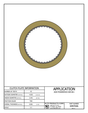 Alto Products Corp 049704A Friction Clutch For FORD