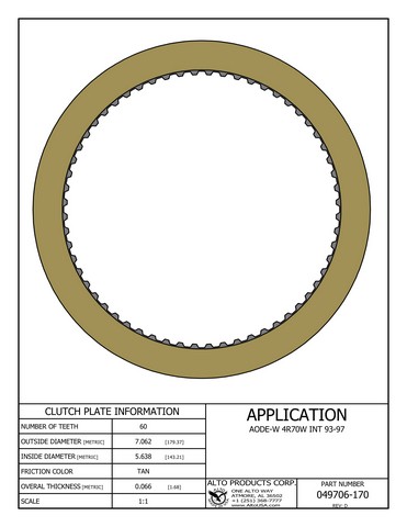 Alto Products Corp 049706-170 Friction Clutch For FORD