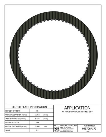 Alto Products Corp 049706A170 Friction Clutch For FORD