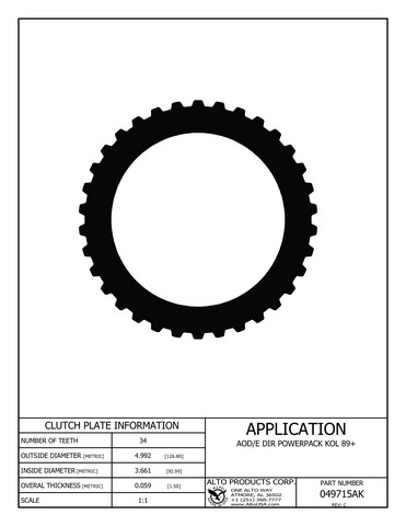 Alto Products Corp 049715AK Steel Clutch For FORD