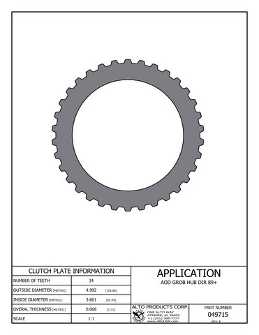 Alto Products Corp 049715 Steel Clutch For FORD