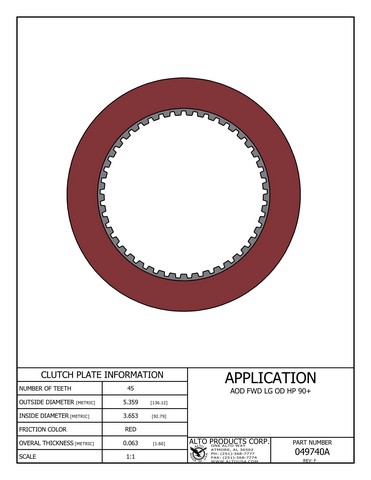 Alto Products Corp 049740A Friction Clutch For FORD