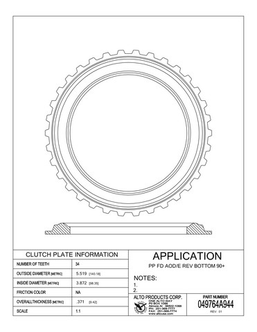 Alto Products Corp 049764A944 Steel Clutch For FORD