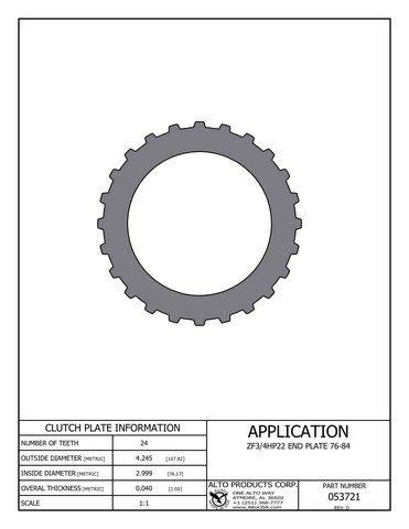 Alto Products Corp 053721 Steel Clutch For ZF