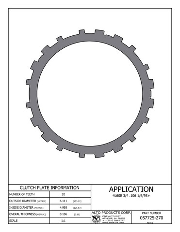 Alto Products Corp 057725-270 Steel Clutch For GM