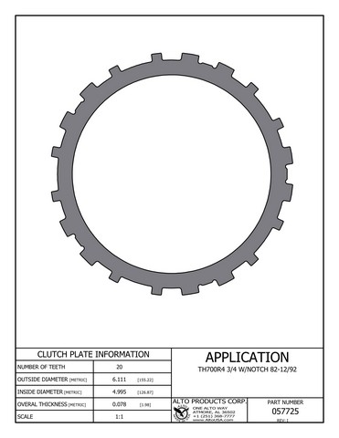 Alto Products Corp 057725 Steel Clutch For GM