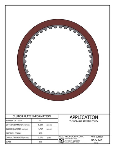 Alto Products Corp 057742A Friction Clutch For GM