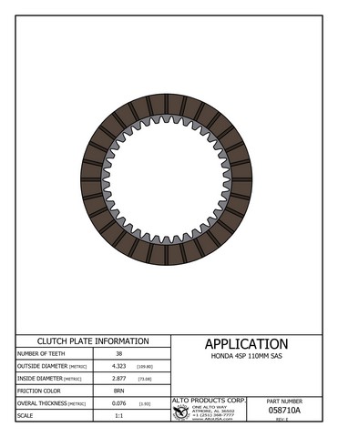 Alto Products Corp 058710A Friction Clutch For HONDA