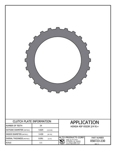 Alto Products Corp 058723-230 Steel Clutch For HONDA