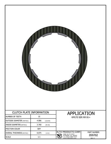 Alto Products Corp 059702 Friction Clutch For MITSUBISHI, HYUNDAI, CHRYSLER