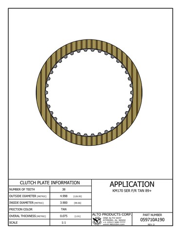 Alto Products Corp 059710A190 Friction Clutch For MITSUBISHI, HYUNDAI, CHRYSLER