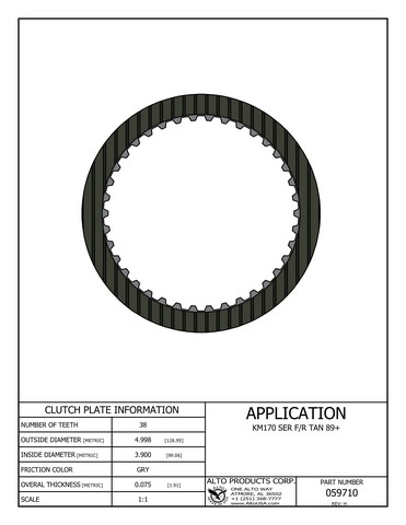 Alto Products Corp 059710 Friction Clutch For MITSUBISHI, HYUNDAI, CHRYSLER