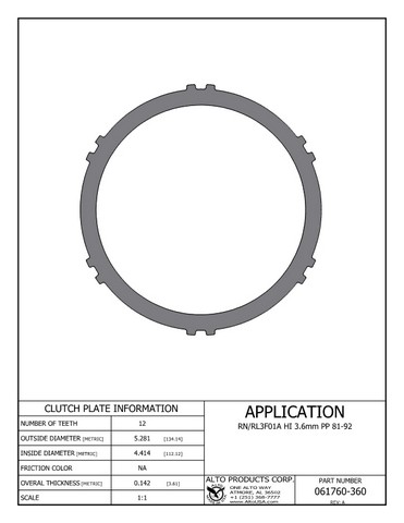Alto Products Corp 061760-360 