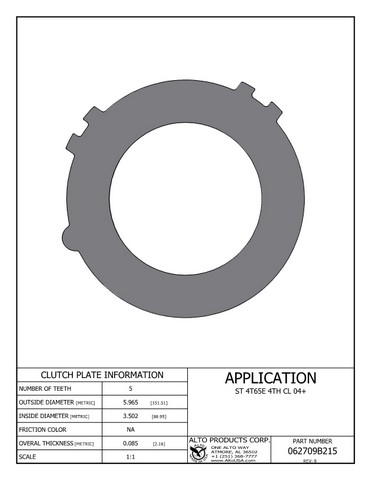 Alto Products Corp 062709B215 Steel Clutch For GM