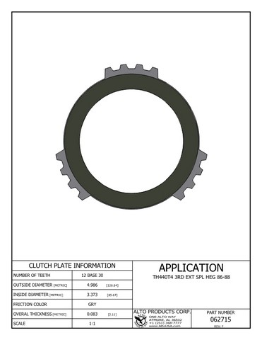 Alto Products Corp 062715 Friction Clutch For GM