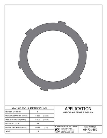 Alto Products Corp 064701-350 Steel Clutch For MERCEDES