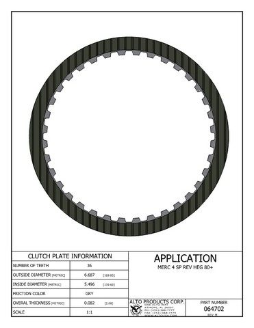 Alto Products Corp 064702 Friction Clutch For MERCEDES